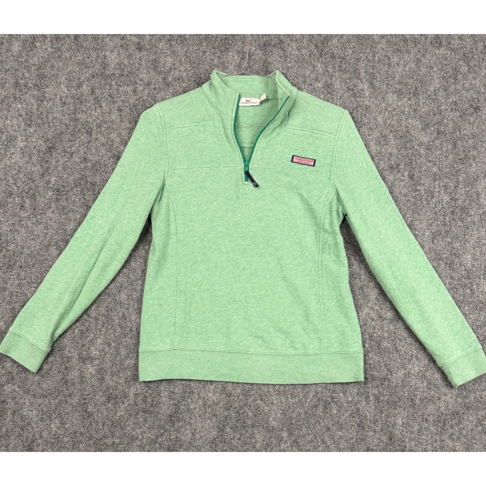 Vineyard Vines Womens Green Heathered Quarter Zip Pullover Sweatshirt Small
